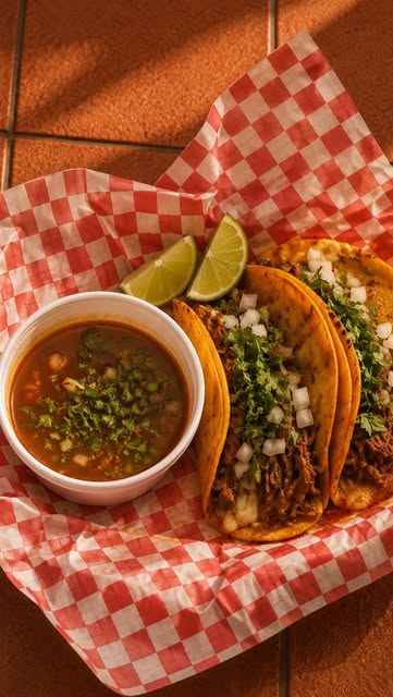 Tacos dorados con un tazón de consomé